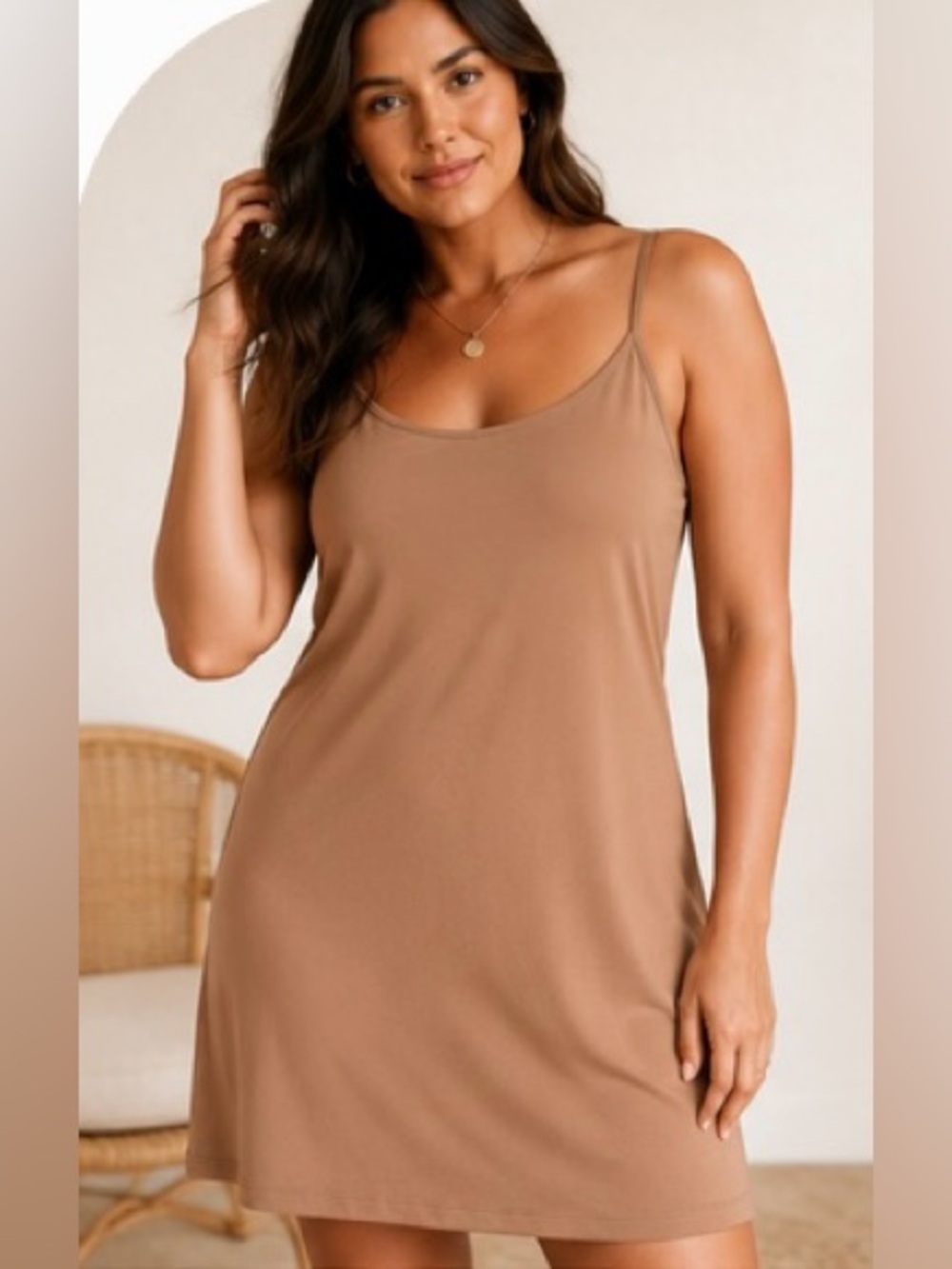 Banana Republic XL Taupe Cami Slip Dress Layering Under Dress Stretch Minimalist